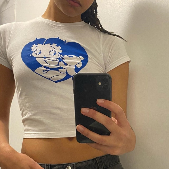 Cute Cartoon Print Women Crop Tops - Kopiwrite Kollective