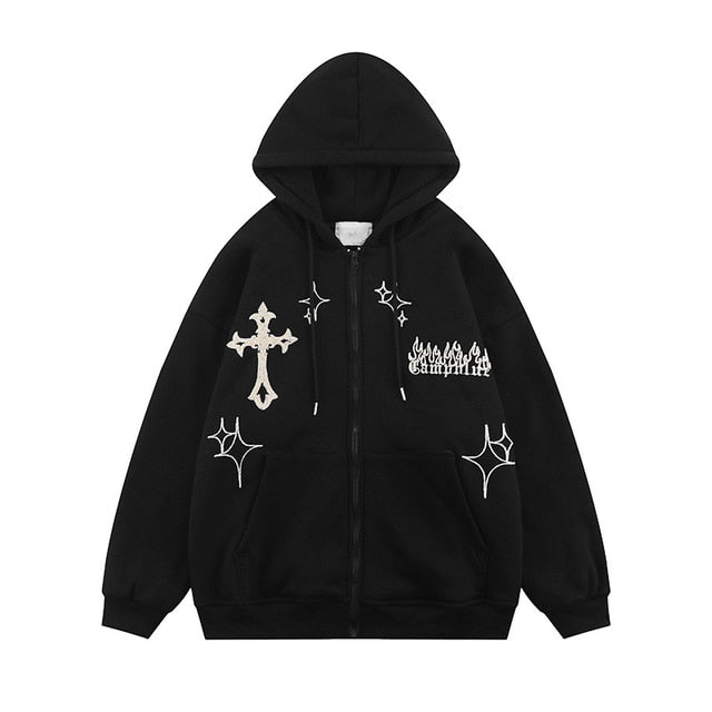 Goth Embroidery Retro Hoodies - Kopiwrite Kollective