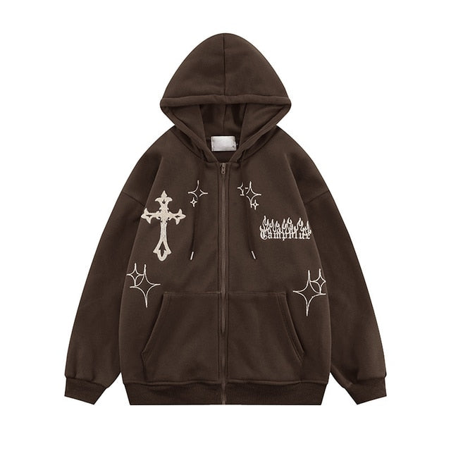 Goth Embroidery Retro Hoodies - Kopiwrite Kollective