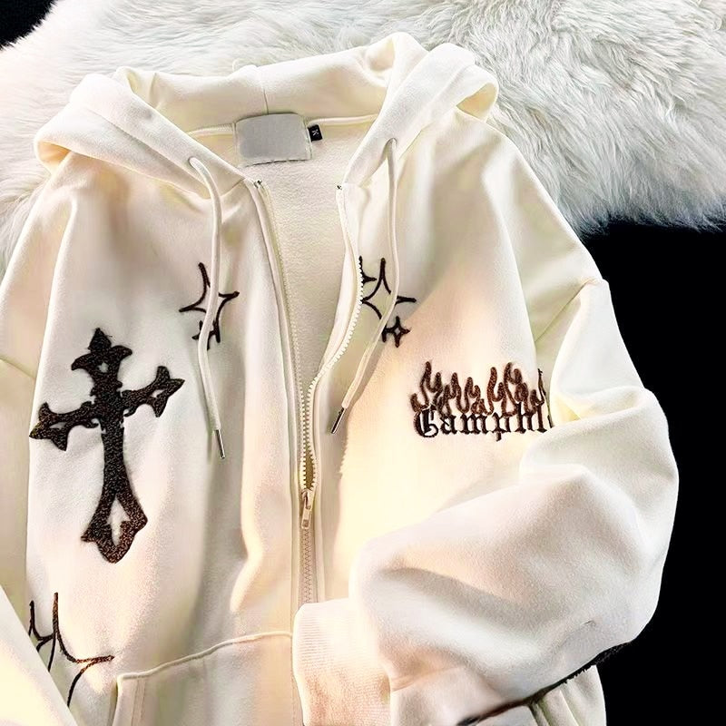 Goth Embroidery Retro Hoodies - Kopiwrite Kollective