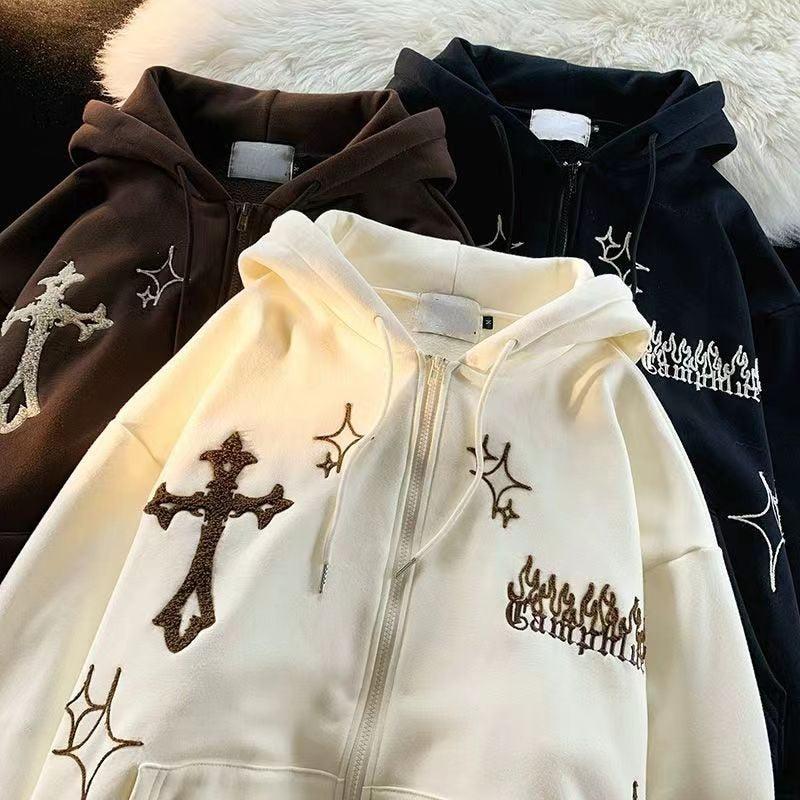 Goth Embroidery Retro Hoodies - Kopiwrite Kollective